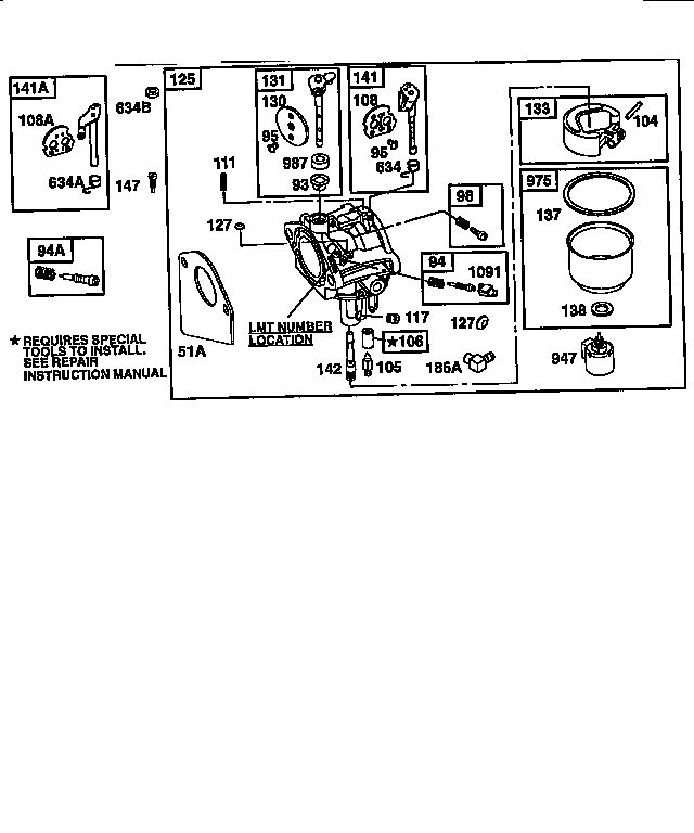 Carburetor Diagram and Parts List for 28Q700  Briggs and Stratton Engine